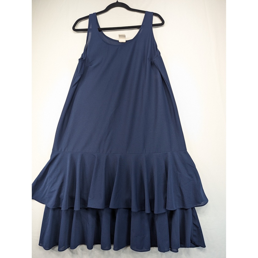 Vintage Navy Blue Sleeveless Tiered Ruffle Maxi Dress RN 22419 Size 8 USA Made